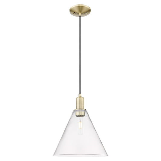 Innovations Berkshire Glass 12in 1-Light Mini Pendant | Industrial Antique Brass and Clear Cone Glass | Kitchen Island & Dining | Model 716-1P-AB-GBC-122