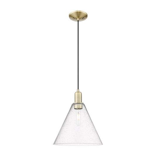 Innovations Berkshire Glass 12in 1-Light Mini Pendant | Industrial Antique Brass Steel and Seedy Glass | Kitchen Island & Dining | Model 716-1P-AB-GBC-124