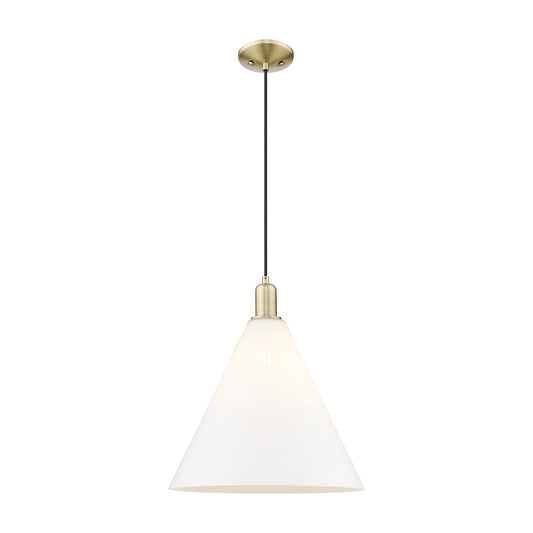 Innovations Berkshire Glass 16in 1-Light Mini Pendant | Industrial Antique Brass Steel and Matte White Glass | Kitchen Island & | Model 716-1P-AB-GBC-161