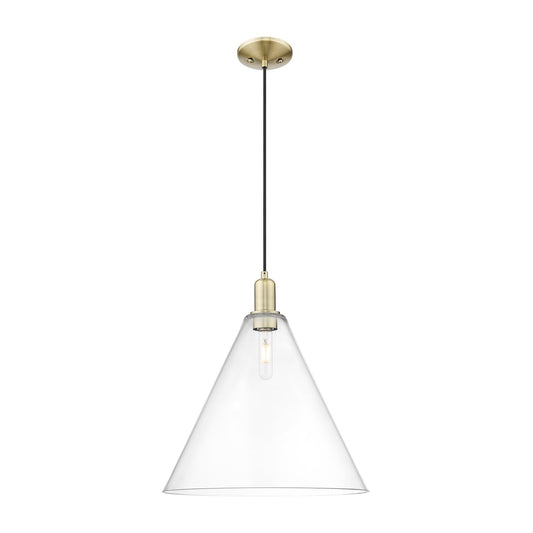 Innovations Berkshire Glass 16in 1-Light Mini Pendant | Industrial Antique Brass Steel and Clear Cone Glass | Kitchen Island & | Model 716-1P-AB-GBC-162