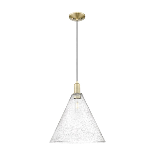 Innovations Berkshire Glass 16in 1-Light Mini Pendant | Industrial Antique Brass and Seedy Glass | Kitchen Island & Dining Room | Model 716-1P-AB-GBC-164
