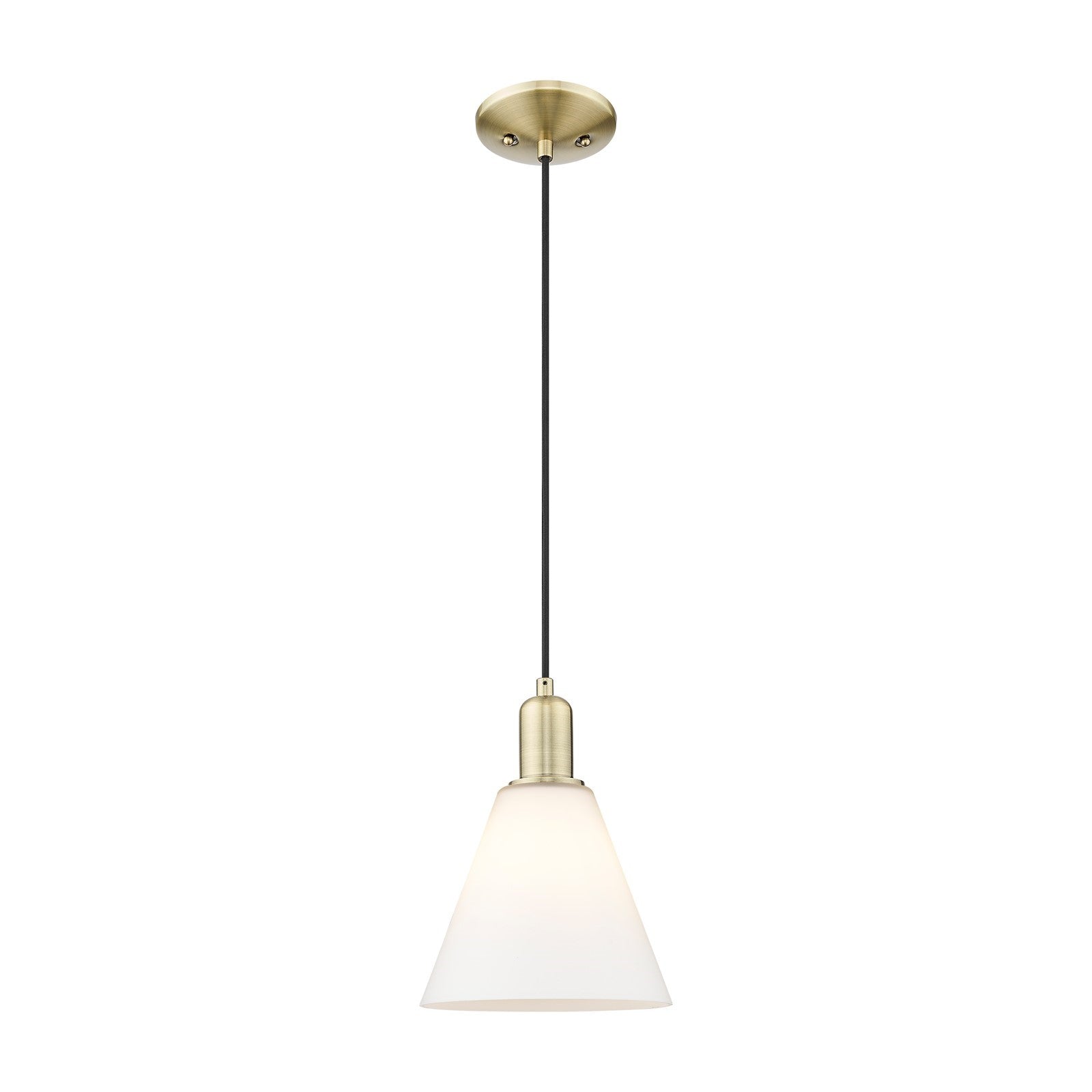 Innovations Berkshire Glass 8in 1-Light Mini Pendant | Industrial Antique Brass Steel and Matte White Glass | Kitchen Island & | Model 716-1P-AB-GBC-81
