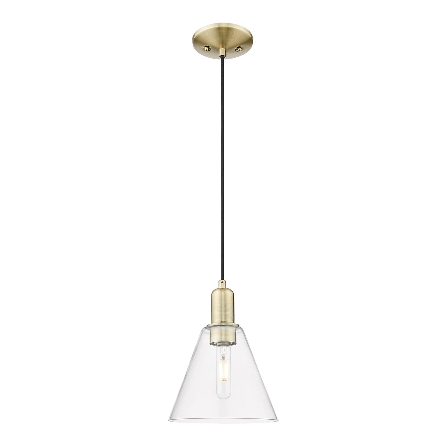 Innovations Berkshire Glass 8in 1-Light Mini Pendant | Industrial Antique Brass and Clear Glass | Kitchen Island & Dining Room | Model 716-1P-AB-GBC-82