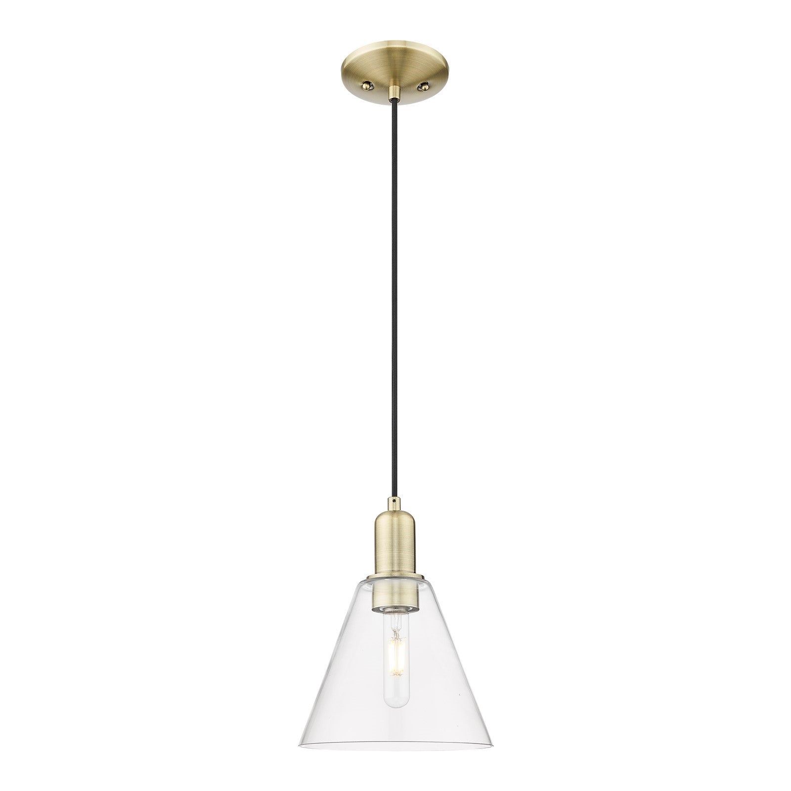 Innovations Berkshire Glass 8in 1-Light Mini Pendant | Industrial Antique Brass and Clear Glass | Kitchen Island & Dining Room | Model 716-1P-AB-GBC-82