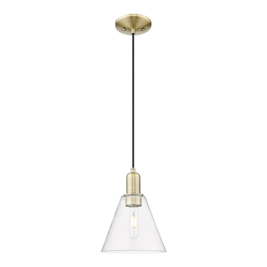 Innovations Berkshire Glass 8in 1-Light Mini Pendant | Industrial Antique Brass and Clear Glass | Kitchen Island & Dining Room | Model 716-1P-AB-GBC-82