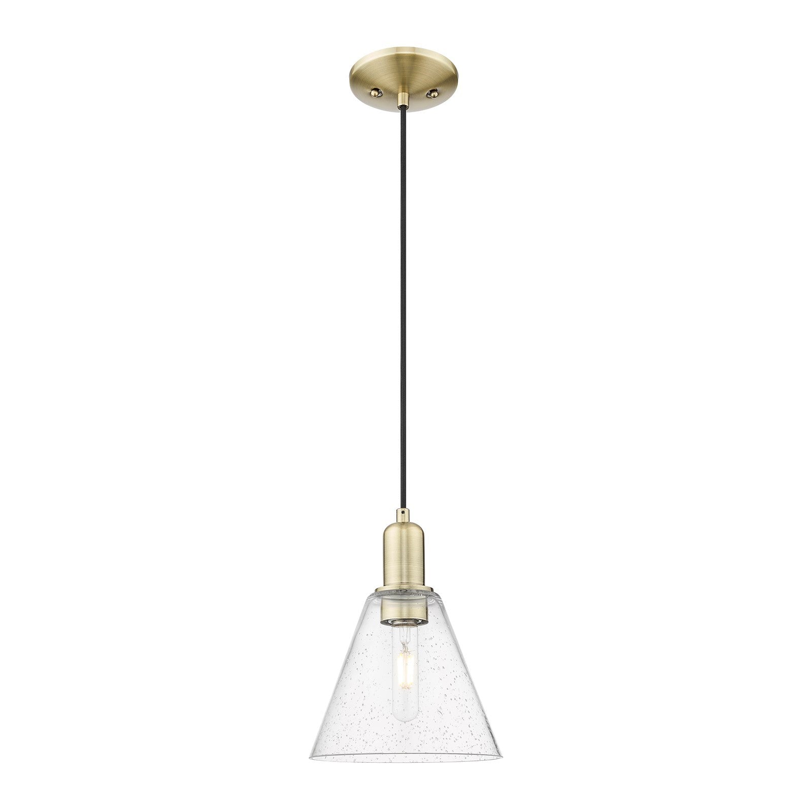 Innovations Berkshire Glass 8in 1-Light Mini Pendant | Industrial Antique Brass Steel and Seedy Glass | Kitchen Island & Dining | Model 716-1P-AB-GBC-84