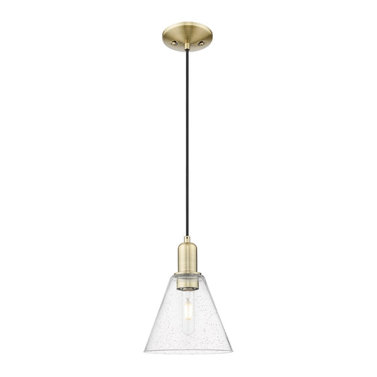 Innovations Berkshire Glass 8in 1-Light Mini Pendant | Industrial Antique Brass Steel and Seedy Glass | Kitchen Island & Dining | Model 716-1P-AB-GBC-84
