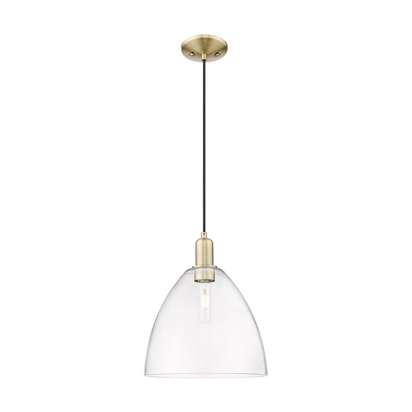 Innovations Bristol 12in 1-Light Mini Pendant | Industrial Antique Brass and Clear Glass | Kitchen Island & Dining Room | 12 x | Model 716-1P-AB-GBD-122