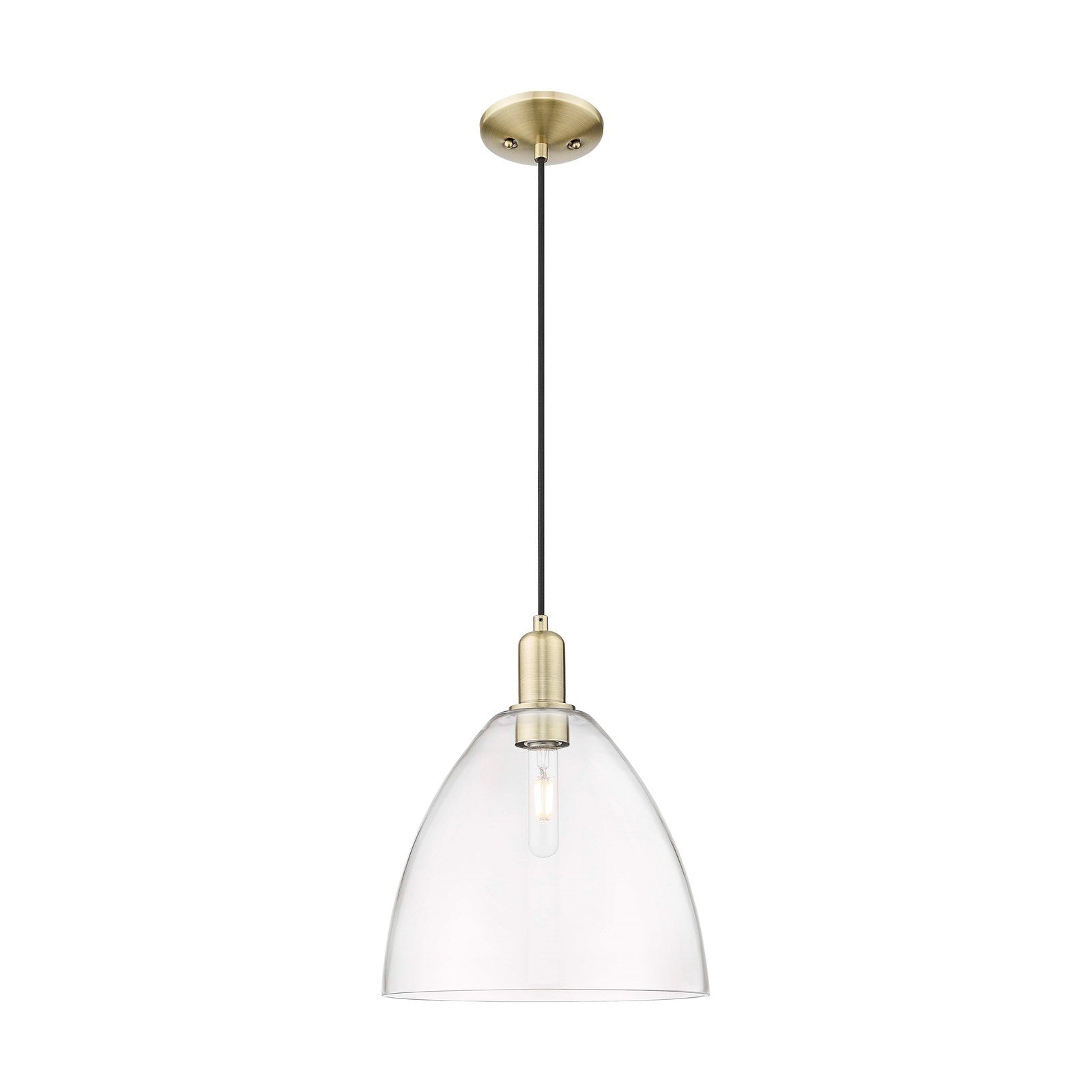 Innovations Bristol 12in 1-Light Mini Pendant | Industrial Antique Brass and Clear Glass | Kitchen Island & Dining Room | 12 x | Model 716-1P-AB-GBD-122