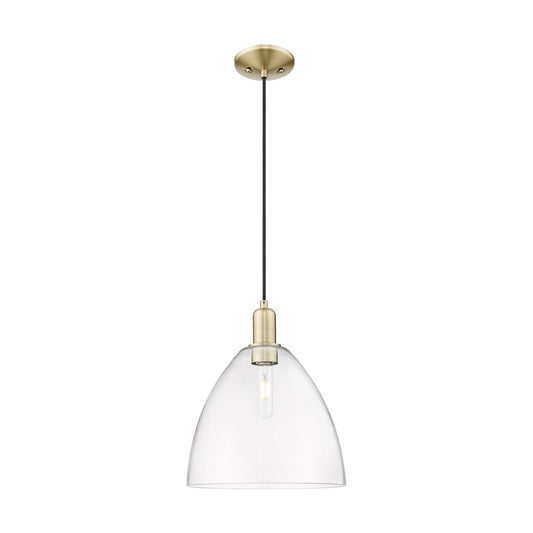 Innovations Bristol 12in 1-Light Mini Pendant | Industrial Antique Brass and Clear Glass | Kitchen Island & Dining Room | 12 x | Model 716-1P-AB-GBD-122