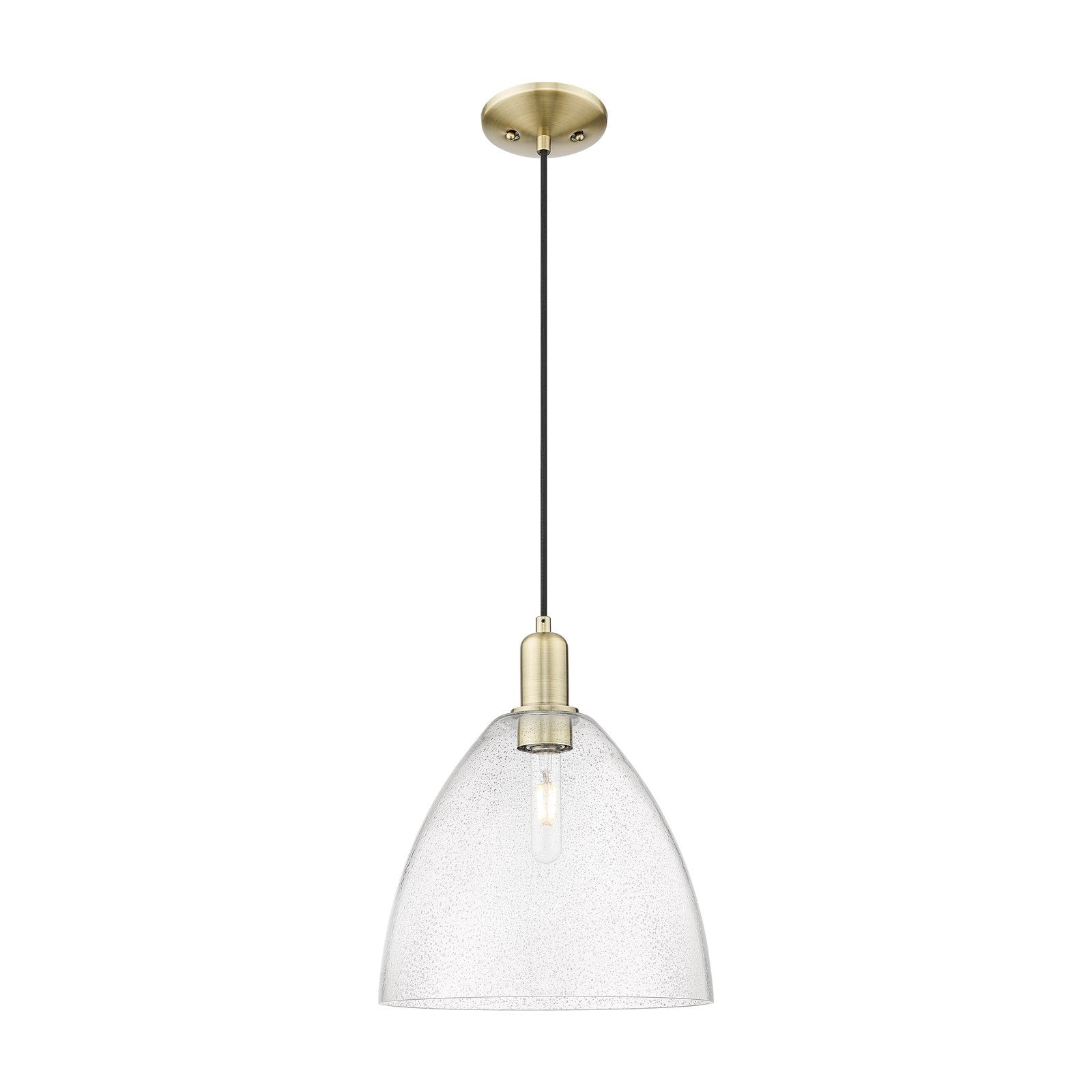 Innovations Bristol 12in 1-Light Mini Pendant | Industrial Antique Brass Steel and Seedy Glass | Kitchen Island & Dining Room | Model 716-1P-AB-GBD-124