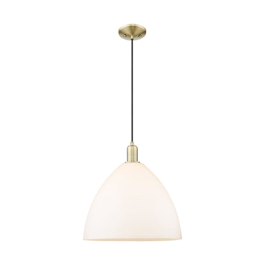 Innovations Bristol 16in 1-Light Mini Pendant | Industrial Antique Brass and Matte White Glass | Kitchen Island & Dining Room | Model 716-1P-AB-GBD-161