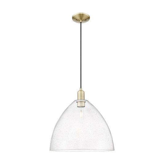 Innovations Bristol 16in 1-Light Mini Pendant | Industrial Antique Brass Steel and Seedy Glass | Kitchen Island & Dining Room | Model 716-1P-AB-GBD-164