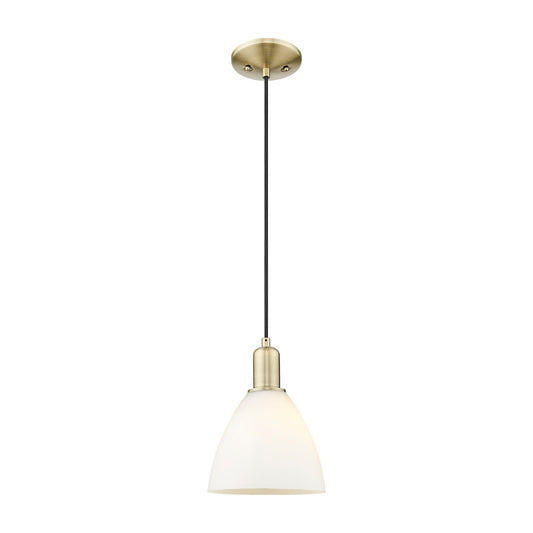 Innovations Bristol 8in 1-Light Mini Pendant | Industrial Antique Brass and Matte White Glass | Kitchen Island | 7.5 x 7.5 x | Model 716-1P-AB-GBD-751