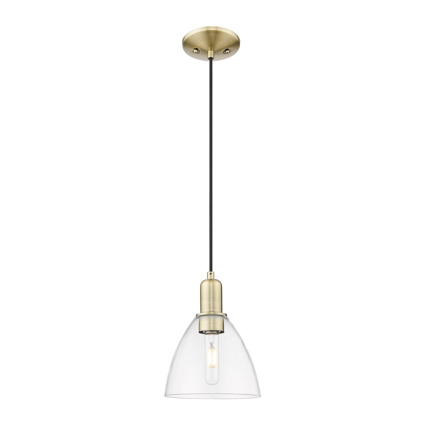 Innovations Bristol 7.5in 1-Light Mini Pendant | Industrial Antique Brass Steel and Clear Glass | Kitchen Island & Dining Room | Model 716-1P-AB-GBD-752