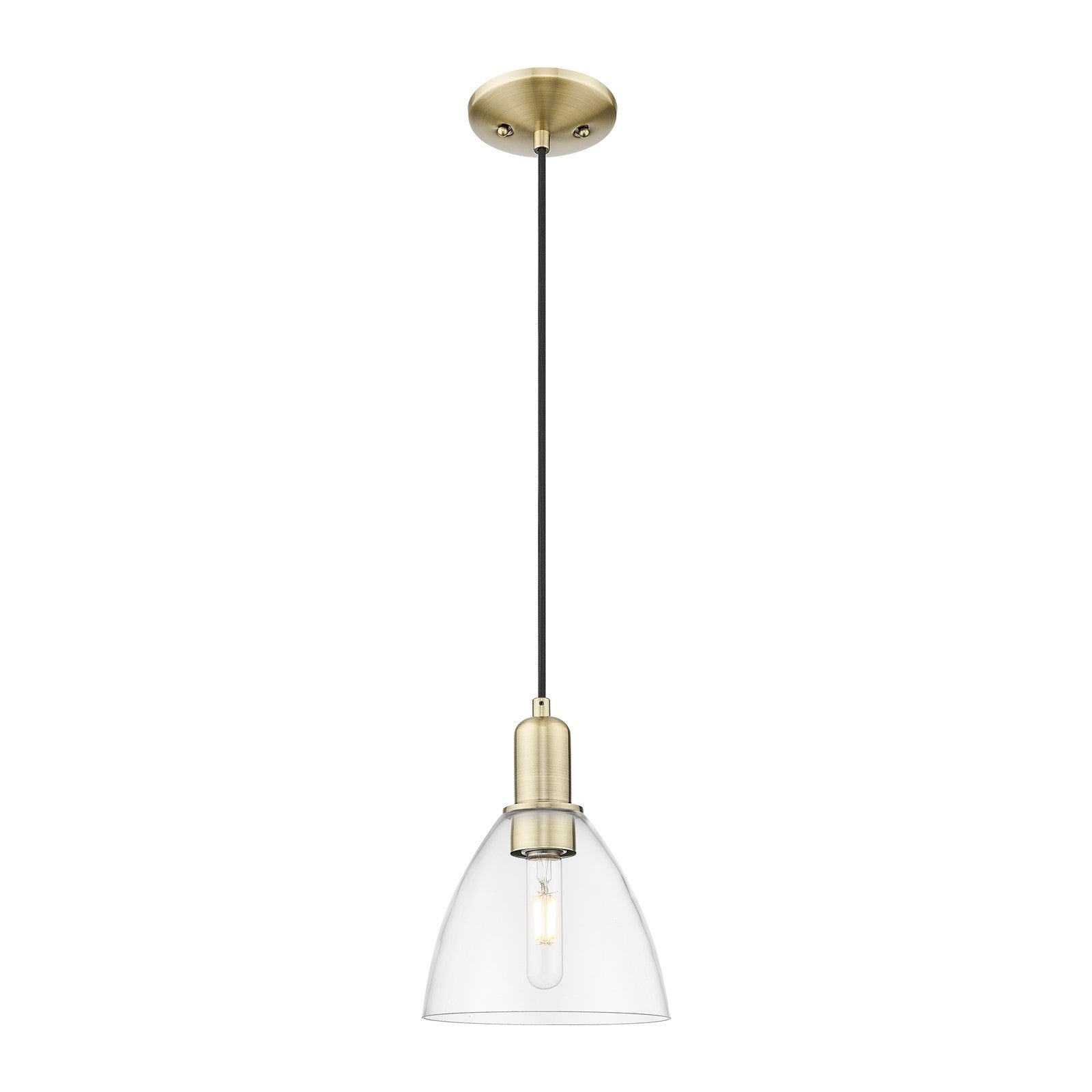 Innovations Bristol 7.5in 1-Light Mini Pendant | Industrial Antique Brass Steel and Clear Glass | Kitchen Island & Dining Room | Model 716-1P-AB-GBD-752