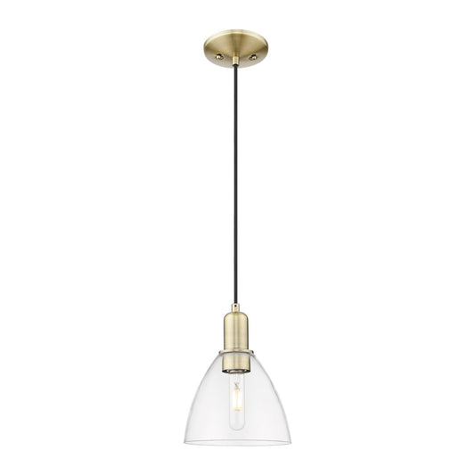 Innovations Bristol 7.5in 1-Light Mini Pendant | Industrial Antique Brass Steel and Clear Glass | Kitchen Island & Dining Room | Model 716-1P-AB-GBD-752