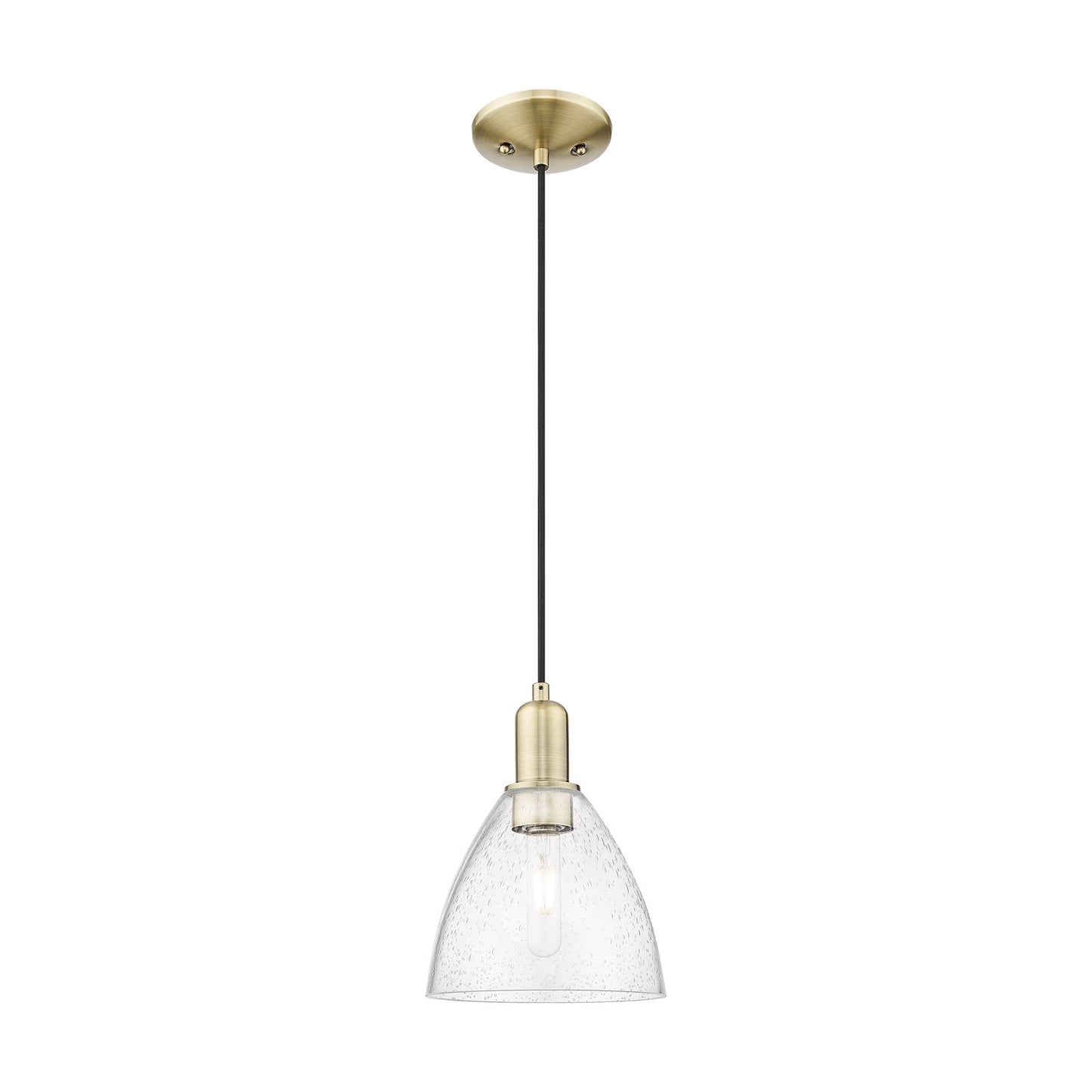 Innovations Bristol 7.5in 1-Light Mini Pendant | Industrial Antique Brass Steel and Seedy Glass | Kitchen Island & Dining Room | Model 716-1P-AB-GBD-754