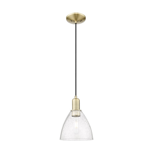 Innovations Bristol 7.5in 1-Light Mini Pendant | Industrial Antique Brass Steel and Seedy Glass | Kitchen Island & Dining Room | Model 716-1P-AB-GBD-754