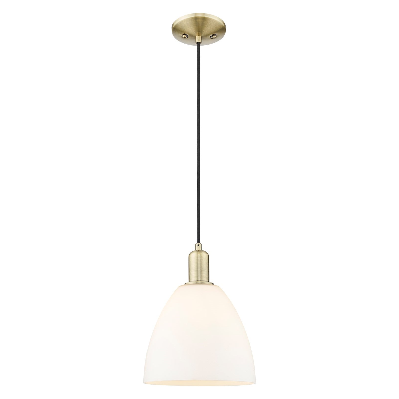 Innovations Bristol 9in 1-Light Mini Pendant | Industrial Antique Brass Steel and Matte White Glass | Kitchen Island & Dining | Model 716-1P-AB-GBD-91