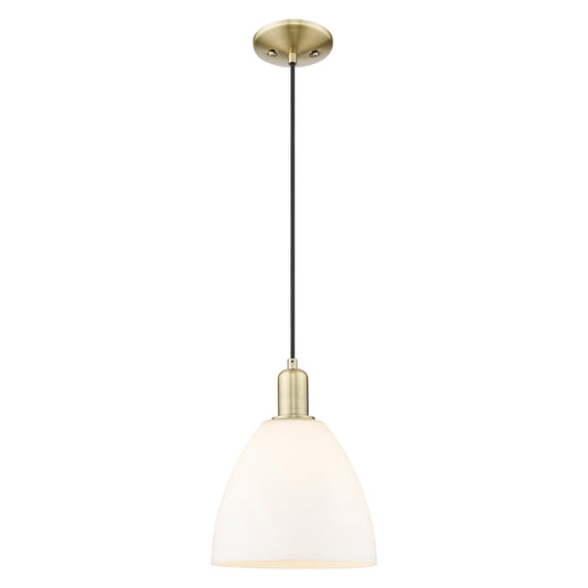 Innovations Bristol 9in 1-Light Mini Pendant | Industrial Antique Brass Steel and Matte White Glass | Kitchen Island & Dining | Model 716-1P-AB-GBD-91