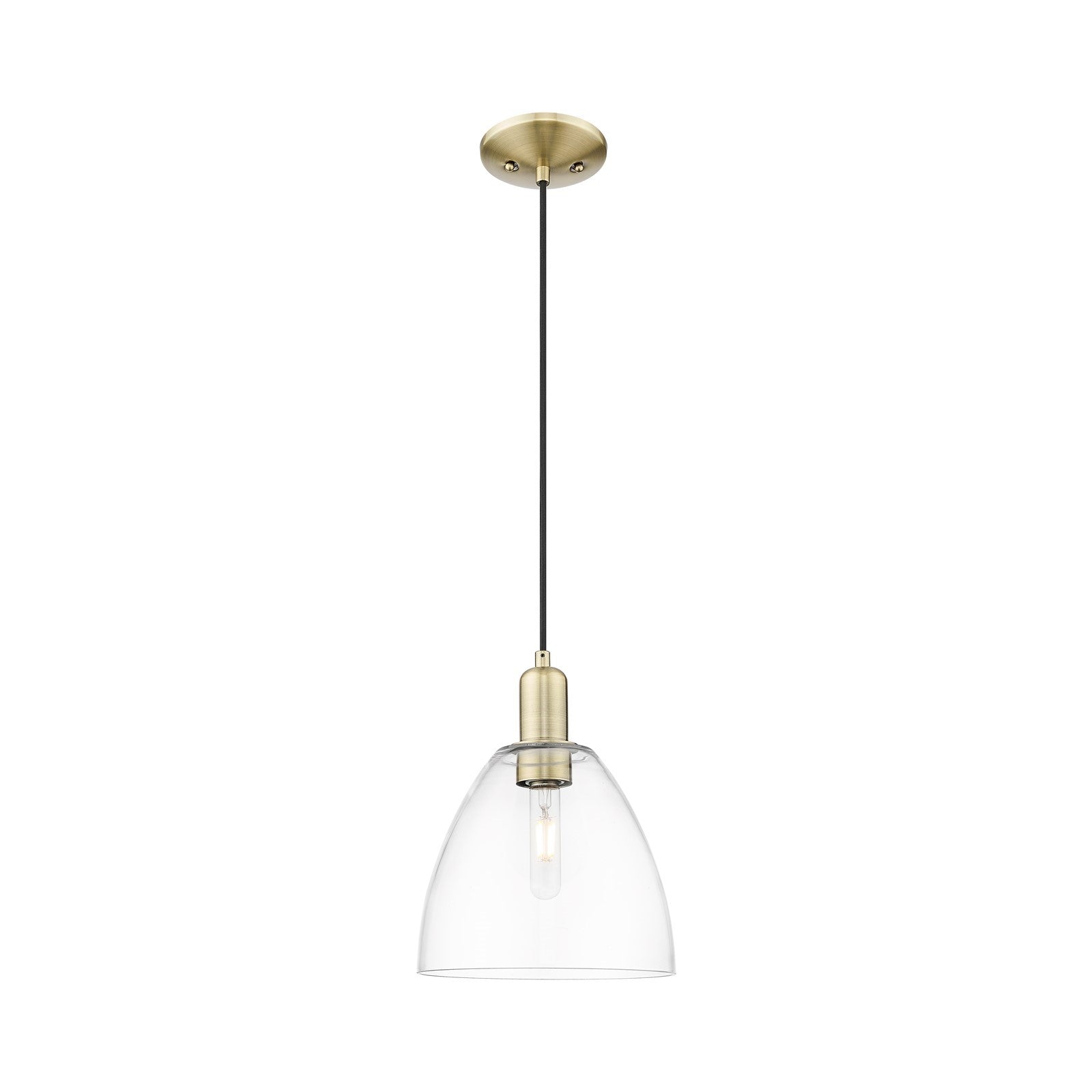 Innovations Bristol 9in 1-Light Mini Pendant | Industrial Antique Brass and Clear Glass | Kitchen Island & Dining Room | 9 x 9 x | Model 716-1P-AB-GBD-92
