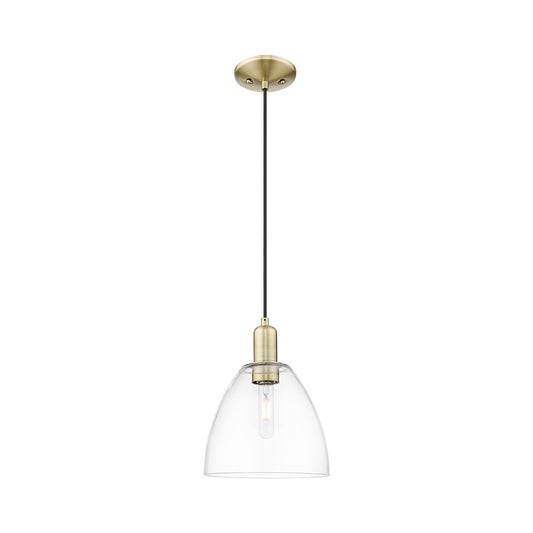 Innovations Bristol 9in 1-Light Mini Pendant | Industrial Antique Brass and Clear Glass | Kitchen Island & Dining Room | 9 x 9 x | Model 716-1P-AB-GBD-92