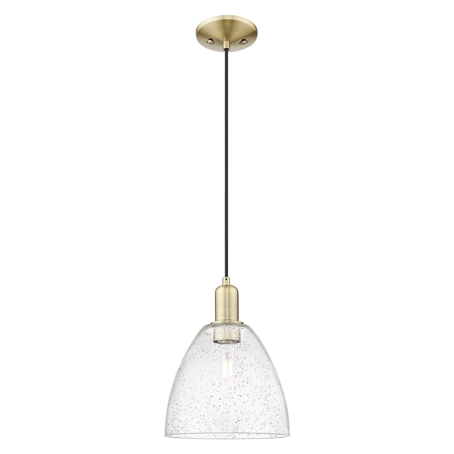 Innovations Bristol 9in 1-Light Mini Pendant | Industrial Antique Brass and Seedy Glass | Kitchen Island & Dining Room | 9 x 9 x | Model 716-1P-AB-GBD-94