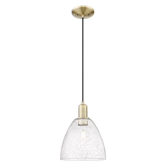 Innovations Bristol 9in 1-Light Mini Pendant | Industrial Antique Brass and Seedy Glass | Kitchen Island & Dining Room | 9 x 9 x | Model 716-1P-AB-GBD-94