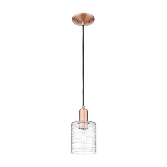 Innovations Cobbleskill 5in 1-Light Mini Pendant | Industrial Antique Copper and Deco Swirl Clear Glass | Kitchen Island & Dining | Model 716-1P-AC-G1113