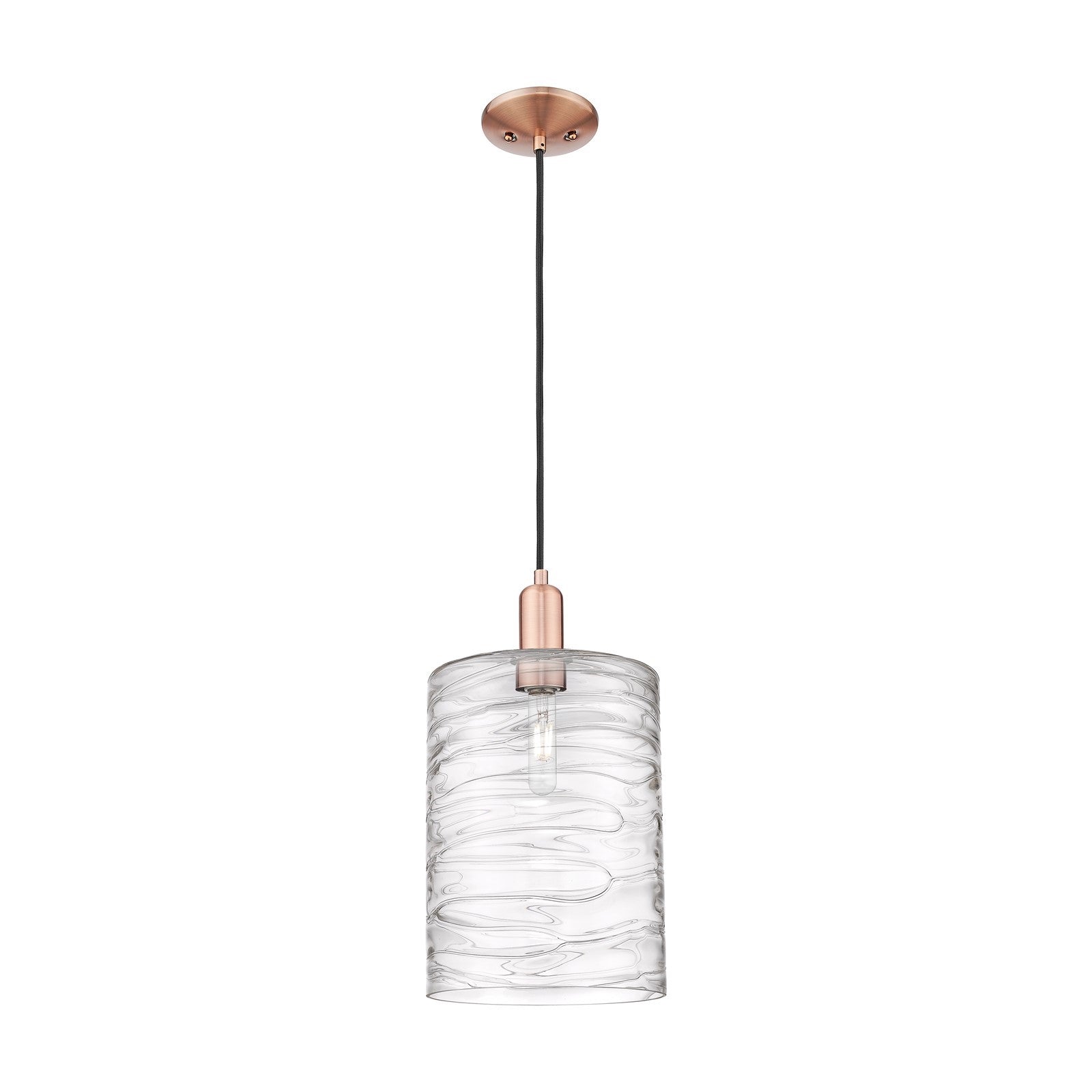 Innovations Cobbleskill 9in 1-Light Mini Pendant | Industrial Antique Copper Steel and Deco Swirl Glass | Kitchen Island | 9 x 9 | Model 716-1P-AC-G1113-L