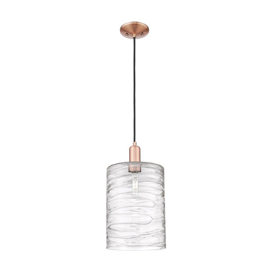 Innovations Cobbleskill 9in 1-Light Mini Pendant | Industrial Antique Copper Steel and Deco Swirl Glass | Kitchen Island | 9 x 9 | Model 716-1P-AC-G1113-L