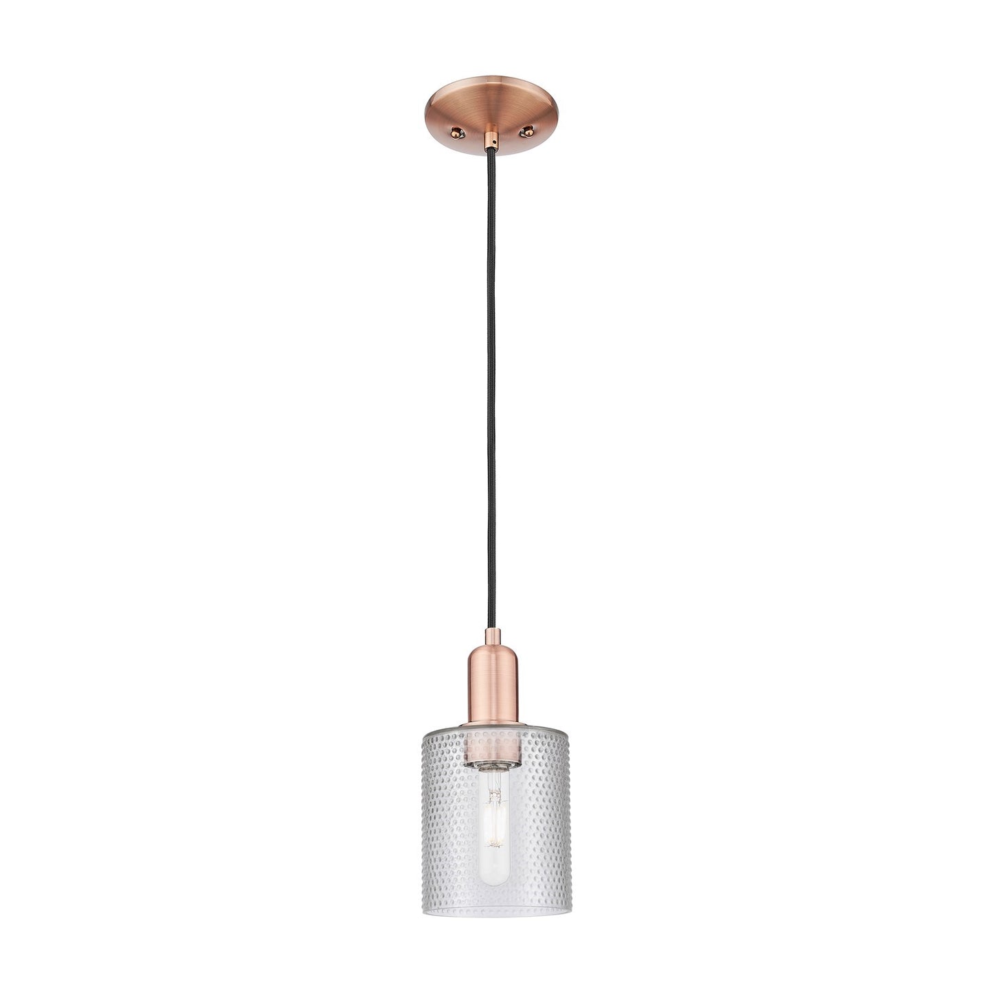 Innovations Cobbleskill 5in 1-Light Mini Pendant | Industrial Antique Copper Steel and Clear Glass | Kitchen Island & Breakfast | Model 716-1P-AC-G112