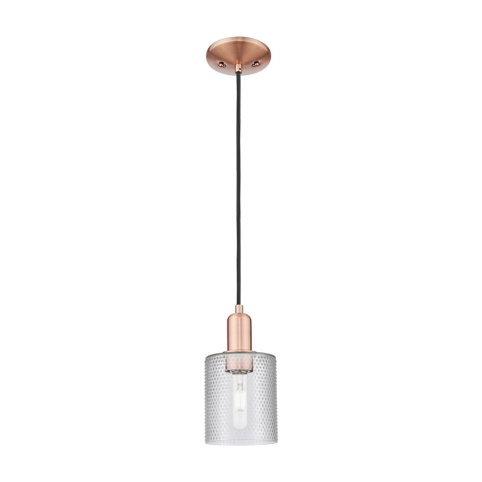 Innovations Cobbleskill 5in 1-Light Mini Pendant | Industrial Antique Copper Steel and Clear Glass | Kitchen Island & Breakfast | Model 716-1P-AC-G112