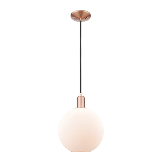 Innovations Athens 10in 1-Light Mini Pendant | Industrial Antique Copper Steel and Matte White Glass | Kitchen Island & Dining | Model 716-1P-AC-G121-10