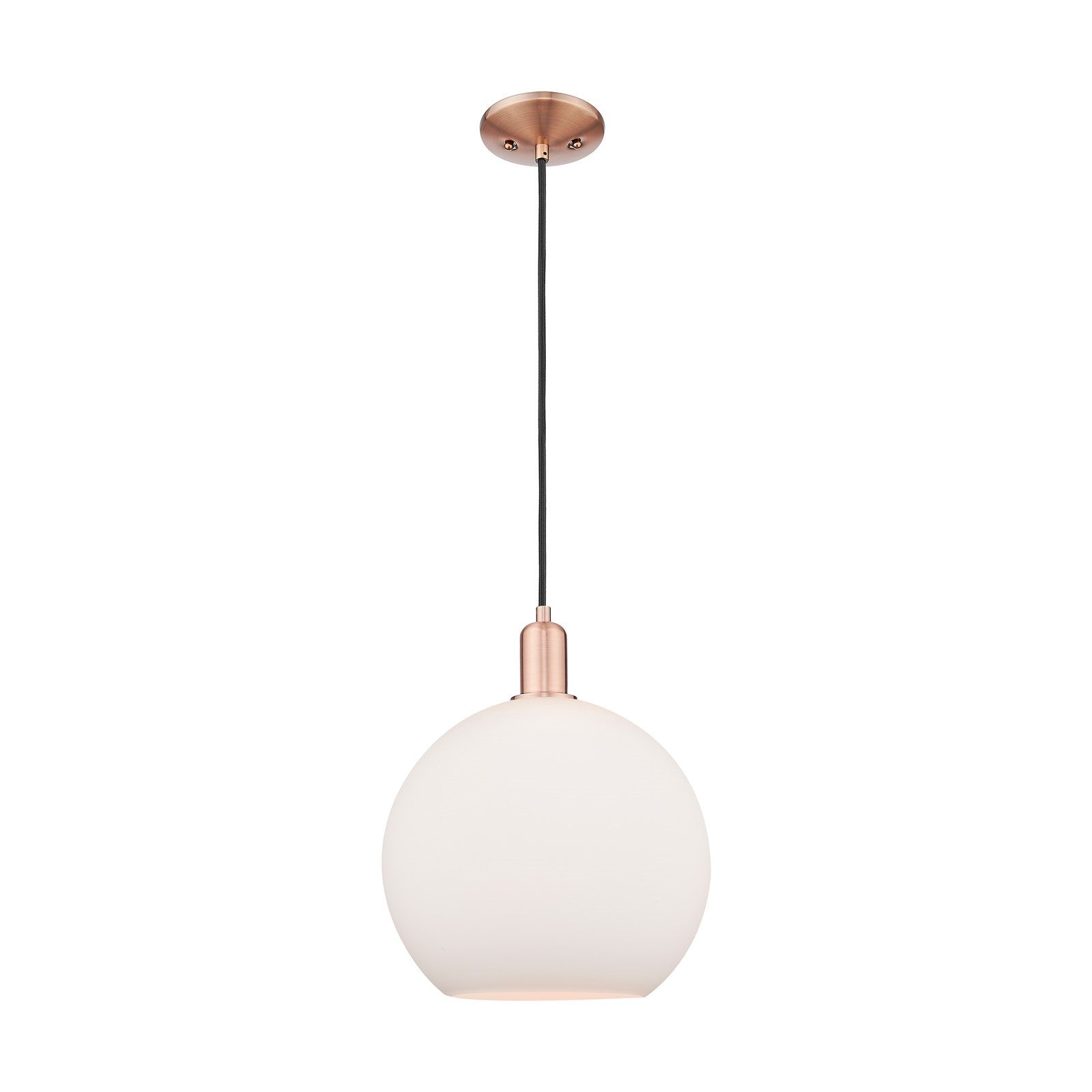 Innovations Athens 12in 1-Light Mini Pendant | Industrial Antique Copper Steel and Matte White Glass | Kitchen Island & Dining | Model 716-1P-AC-G121-12