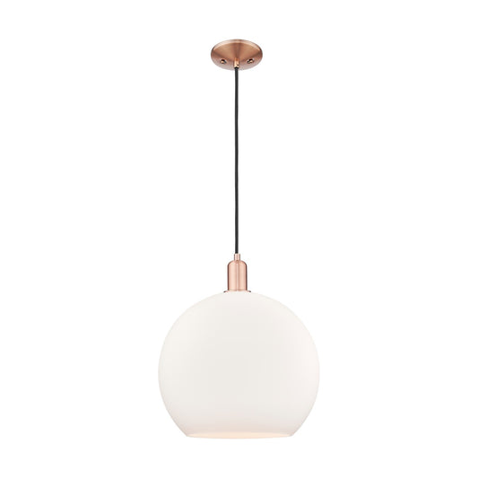 Innovations Athens 14in 1-Light Mini Pendant | Industrial Antique Copper and Matte White Glass | Kitchen Island & Dining Room | Model 716-1P-AC-G121-14