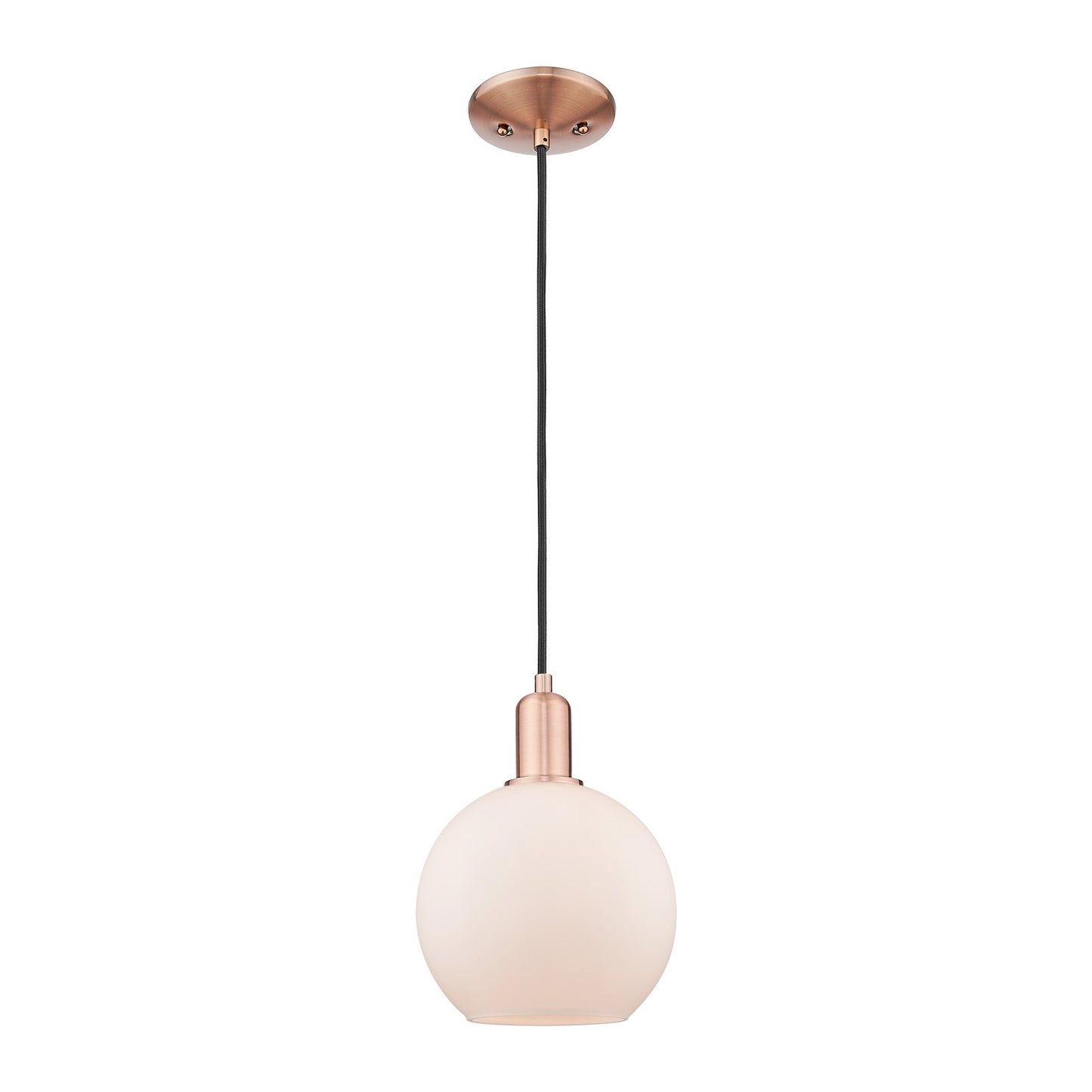 Innovations Athens 8in 1-Light Mini Pendant | Industrial Antique Copper Steel and Matte White Glass | Kitchen Island & Dining | Model 716-1P-AC-G121-8