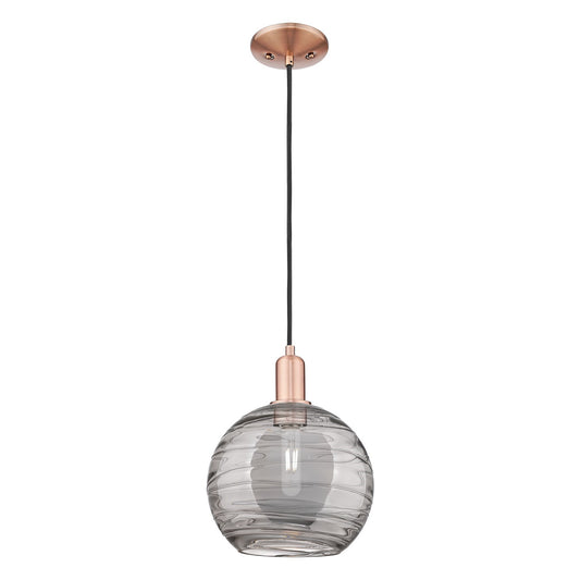 Innovations Athens Deco Swirl 10in 1-Light Mini Pendant | Industrial Antique Copper and Clear Glass | Kitchen Island & Dining | Model 716-1P-AC-G1213-10CL