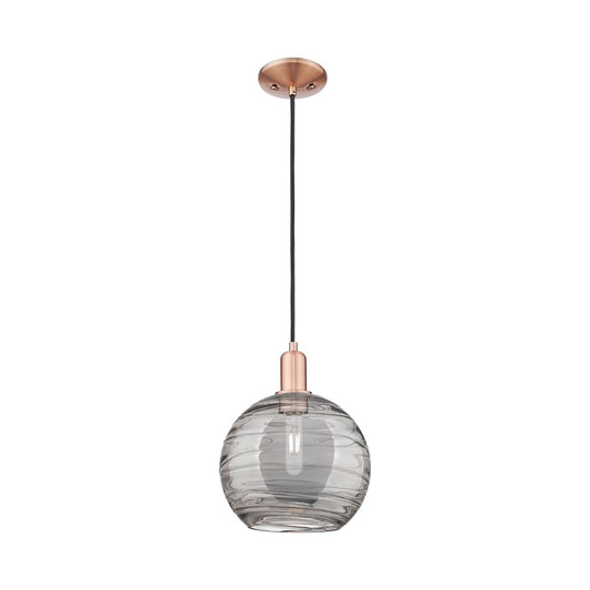 Innovations Athens Deco Swirl 10in 1-Light Mini Pendant | Industrial Antique Copper and Light Smoke Glass | Kitchen Island & | Model 716-1P-AC-G1213-10SM