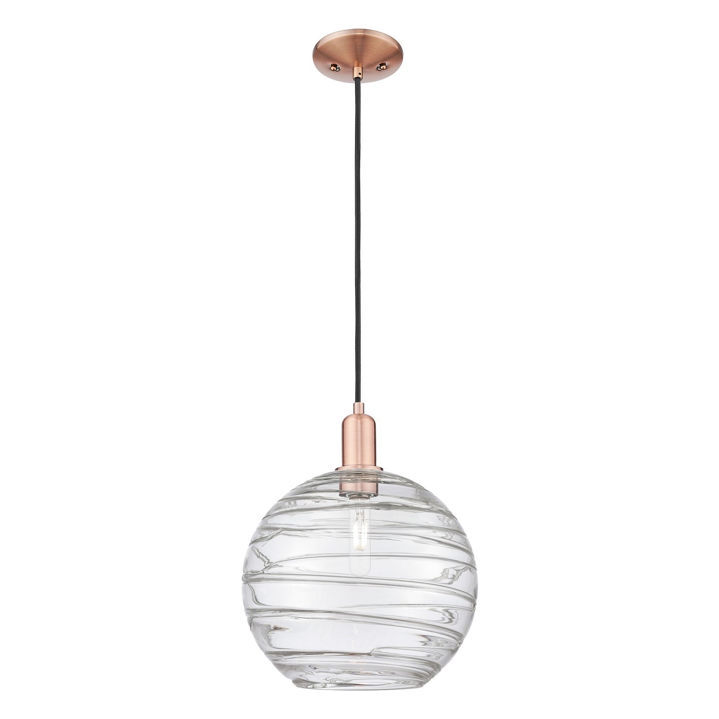 Innovations Athens Deco Swirl 12in 1-Light Mini Pendant | Industrial Antique Copper Steel and Clear Glass | Kitchen Island & | Model 716-1P-AC-G1213-12CL