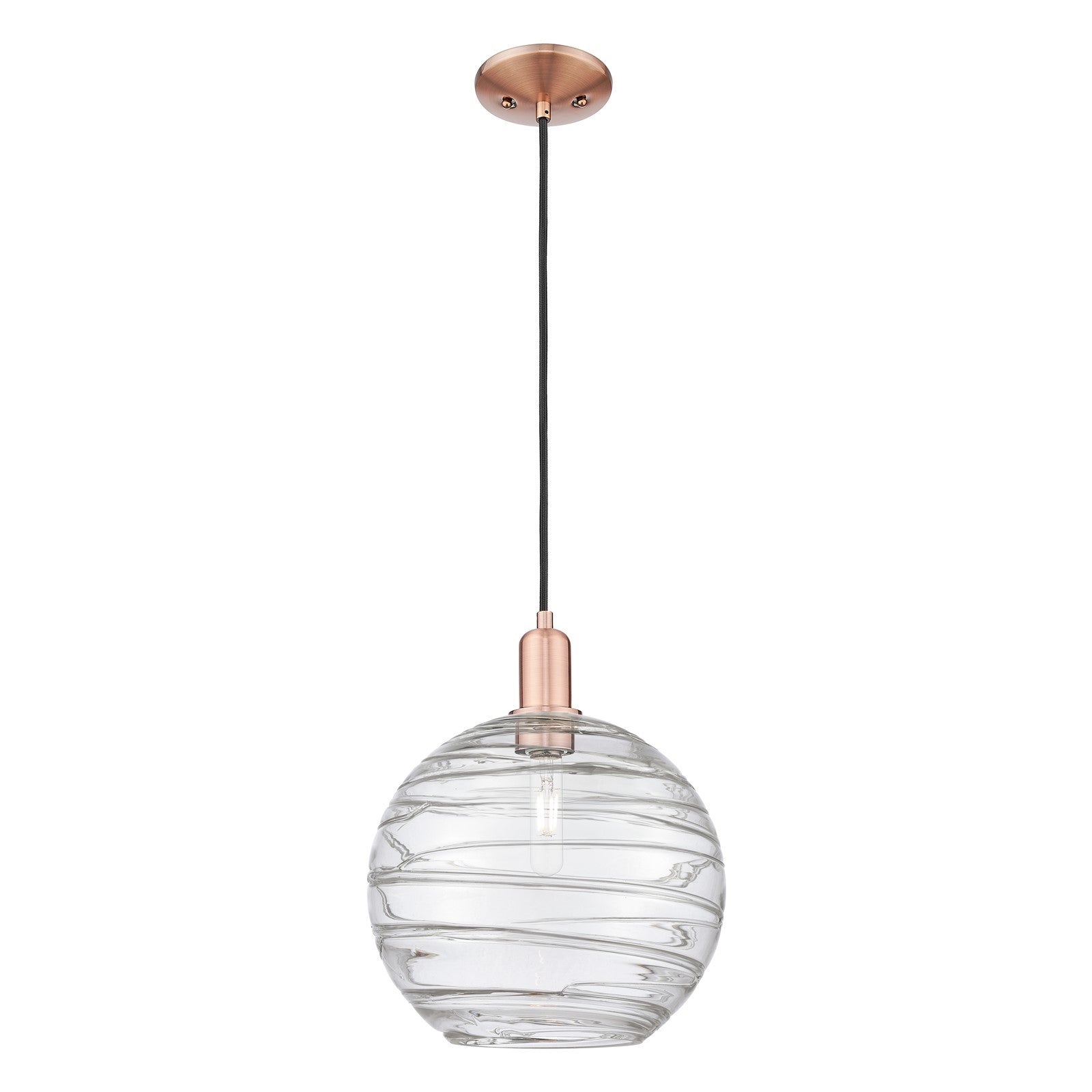 Innovations Athens Deco Swirl 12in 1-Light Mini Pendant | Industrial Antique Copper Steel and Clear Glass | Kitchen Island & | Model 716-1P-AC-G1213-12CL