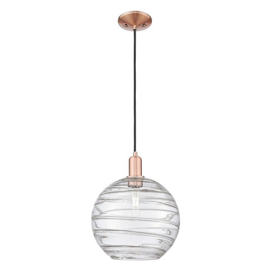 Innovations Athens Deco Swirl 12in 1-Light Mini Pendant | Industrial Antique Copper Steel and Clear Glass | Kitchen Island & | Model 716-1P-AC-G1213-12CL
