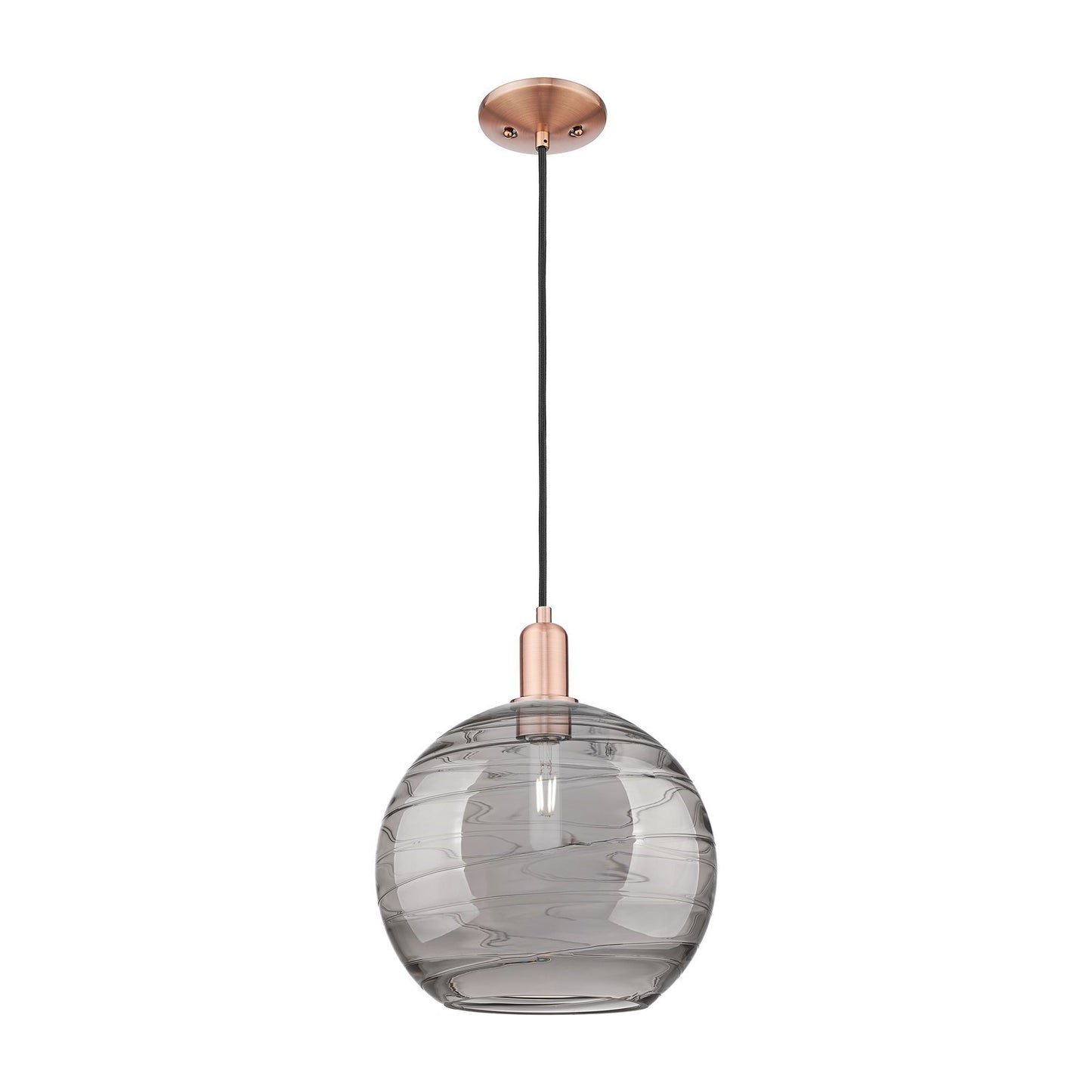 Innovations Athens Deco Swirl 12in 1-Light Mini Pendant | Industrial Antique Copper Steel and Light Smoke Glass | Kitchen | Model 716-1P-AC-G1213-12SM