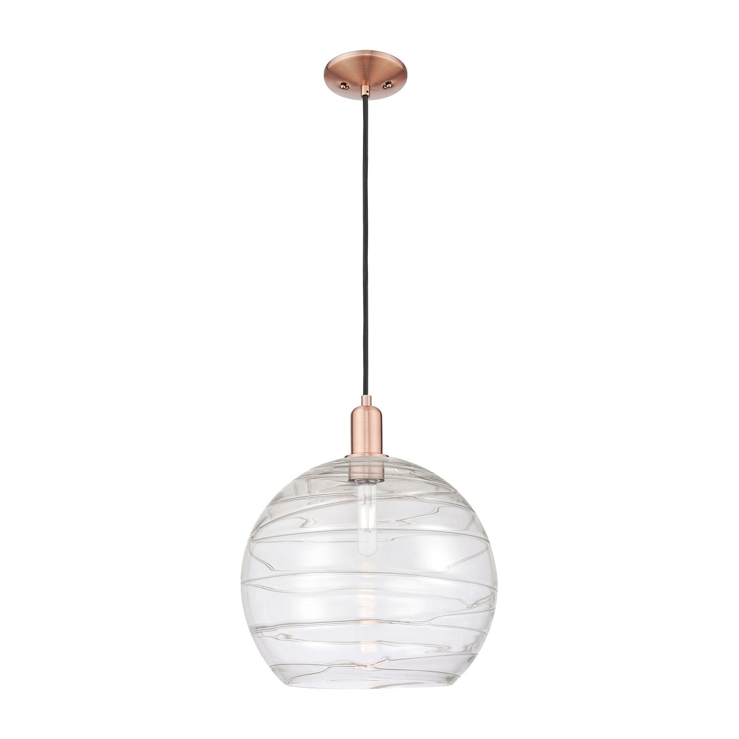 Innovations Athens Deco Swirl 14in 1-Light Mini Pendant | Industrial Antique Copper and Clear Glass | Kitchen Island & Dining | Model 716-1P-AC-G1213-14CL