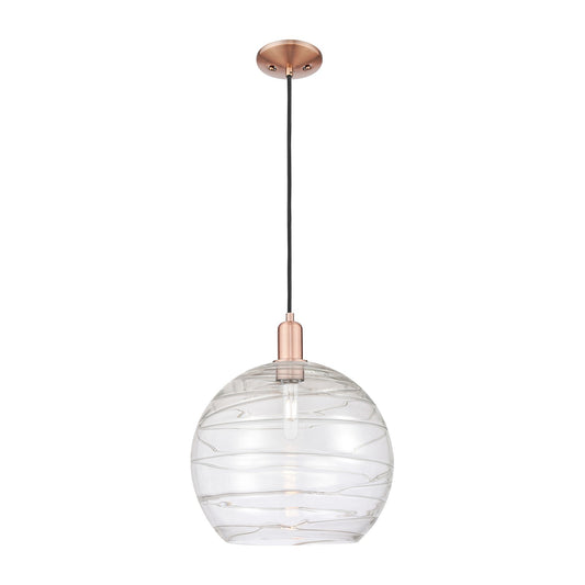 Innovations Athens Deco Swirl 14in 1-Light Mini Pendant | Industrial Antique Copper and Clear Glass | Kitchen Island & Dining | Model 716-1P-AC-G1213-14CL