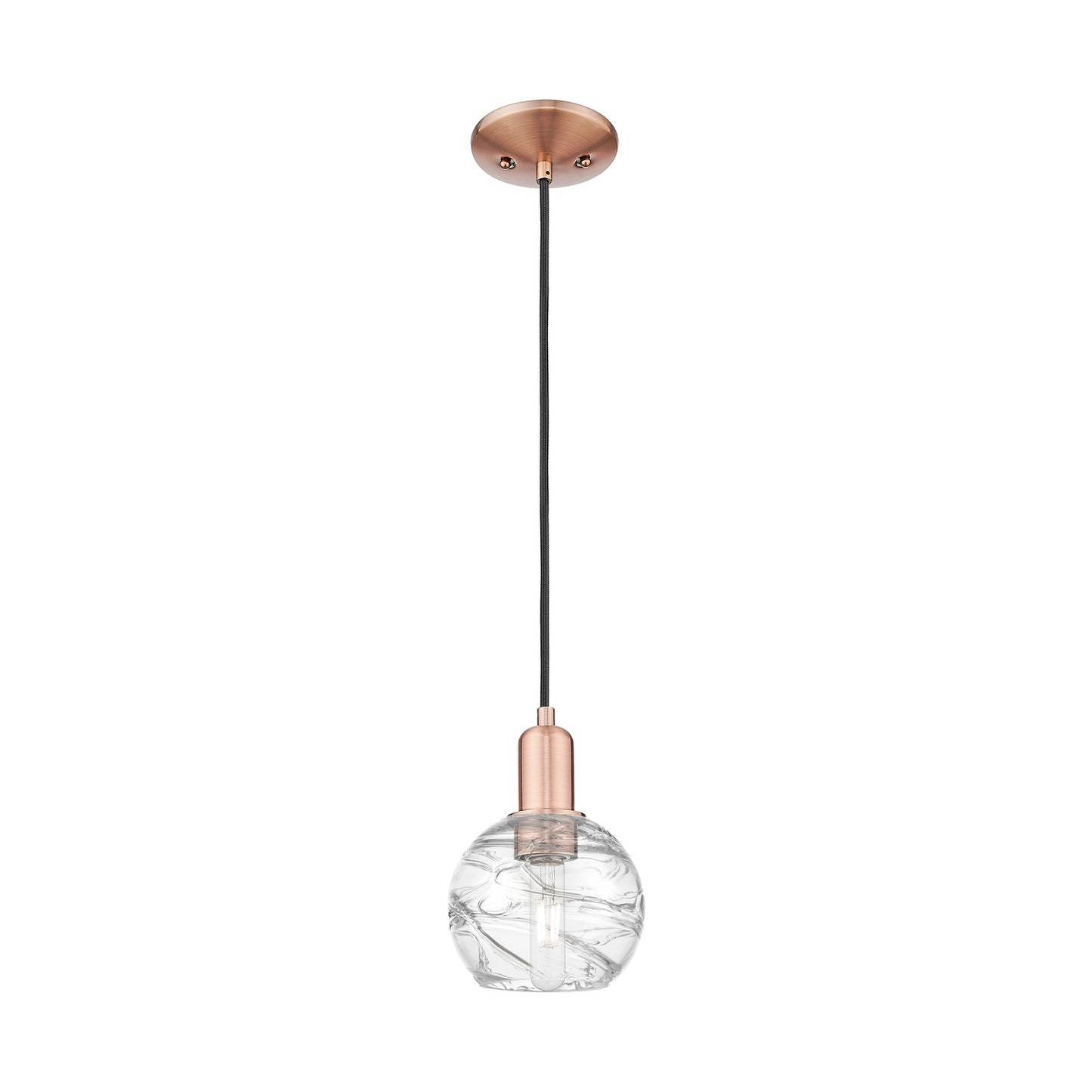 Innovations Athens Deco Swirl 6in 1-Light Mini Pendant | Industrial Antique Copper and Clear Deco Swirl Glass | Kitchen Island | Model 716-1P-AC-G1213-6CL