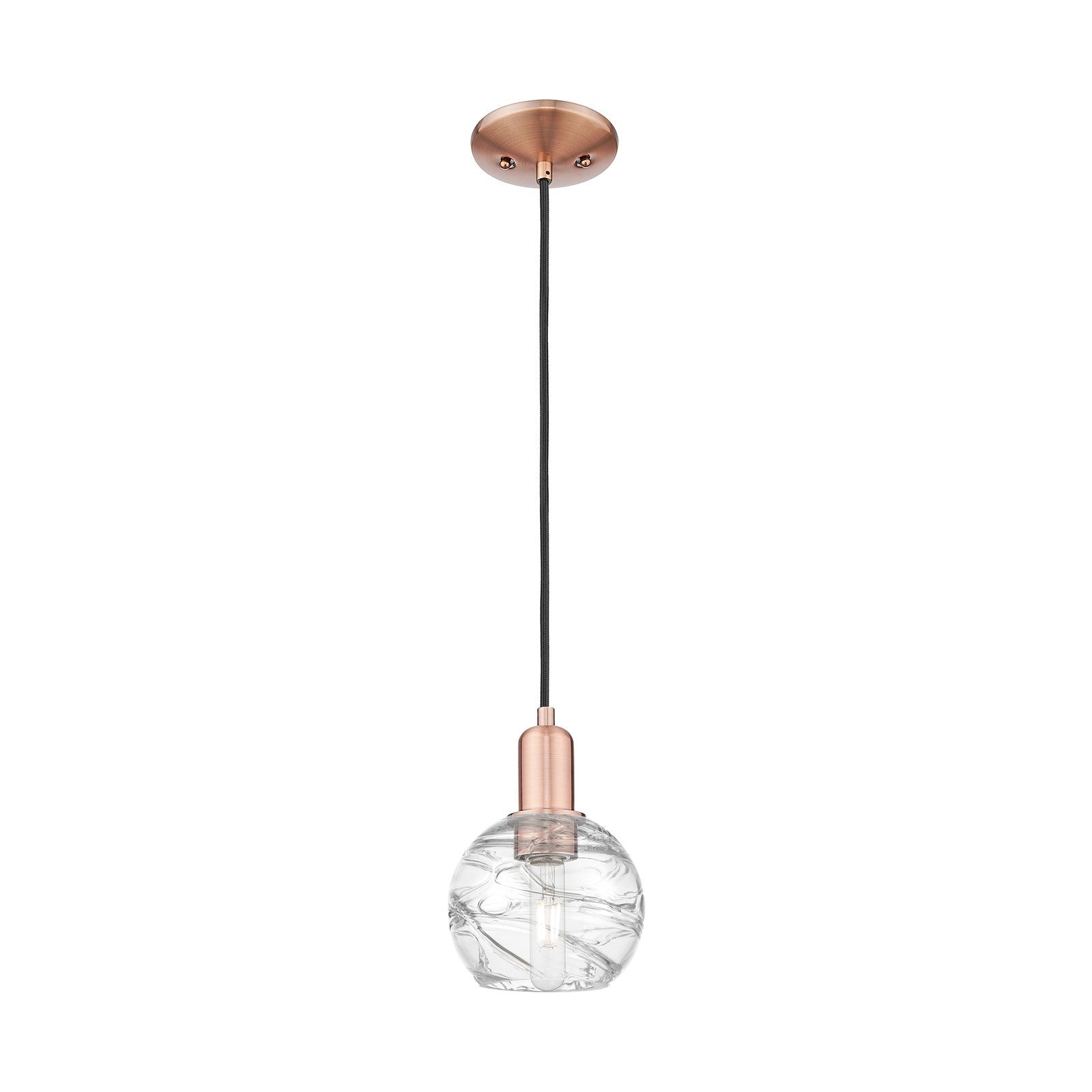 Innovations Athens Deco Swirl 6in 1-Light Mini Pendant | Industrial Antique Copper and Clear Deco Swirl Glass | Kitchen Island | Model 716-1P-AC-G1213-6CL
