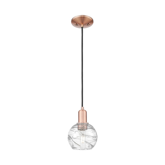 Innovations Athens Deco Swirl 6in 1-Light Mini Pendant | Industrial Antique Copper and Clear Deco Swirl Glass | Kitchen Island | Model 716-1P-AC-G1213-6CL