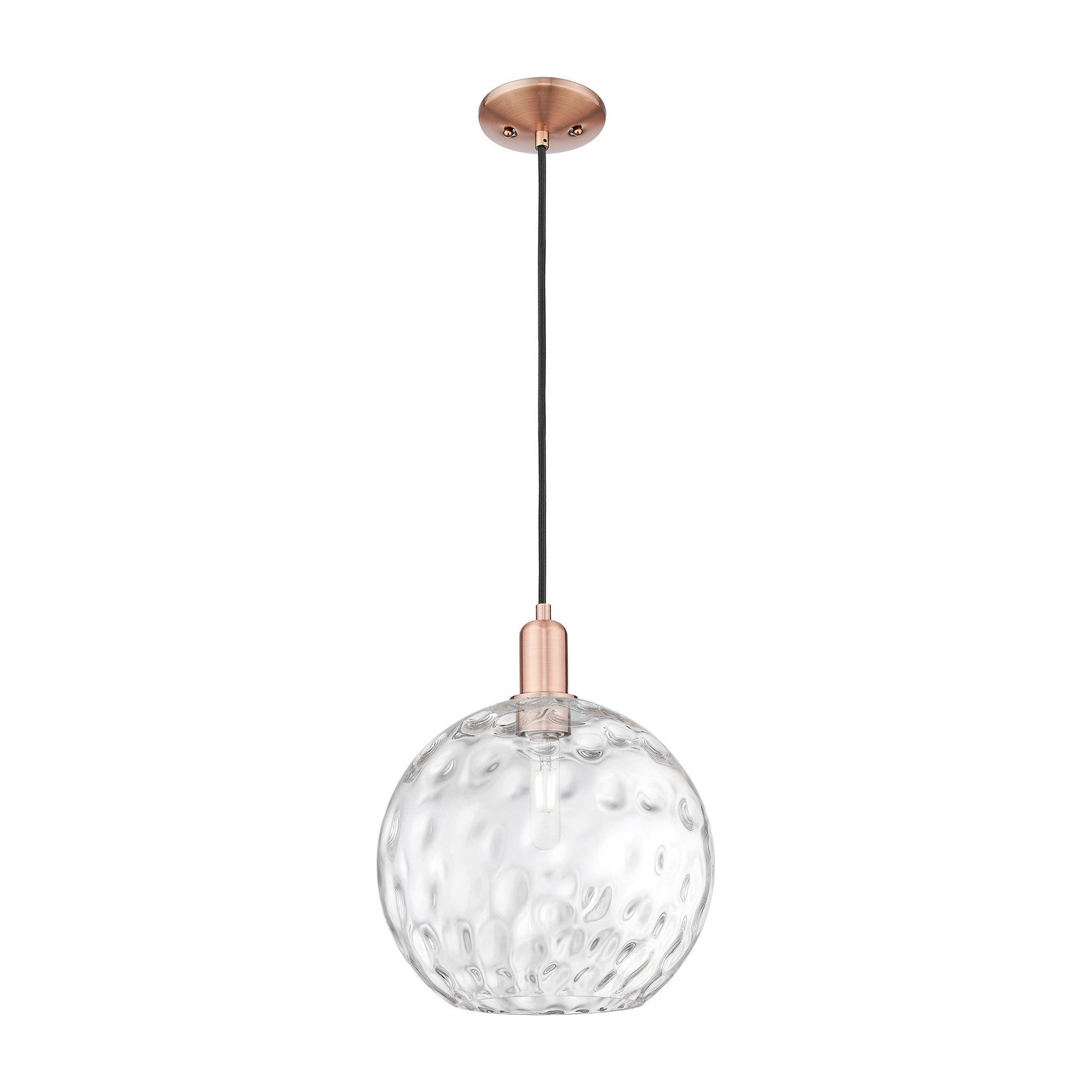Innovations Athens Water Glass 12in 1-Light Mini Pendant | Industrial Antique Copper Steel and Clear Glass | Kitchen Island & | Model 716-1P-AC-G1215-12